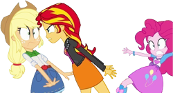 Size: 4485x2428 | Tagged: safe, derpibooru import, edit, edited screencap, editor:homersimpson1983, screencap, applejack, pinkie pie, sunset shimmer, human, equestria girls, g4, background removed, female, not a vector, simple background, transparent background, trio, trio female