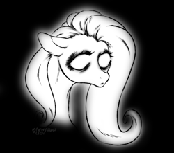 Size: 1712x1516 | Tagged: safe, artist:mammalian_alien, derpibooru import, fluttershy, ghost, ghost pony, pony, undead, g4, black background, blank eyes, monochrome, simple background, solo, sternocleidomastoid