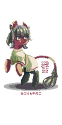 Size: 1280x2560 | Tagged: safe, artist:boxwari, derpibooru import, oc, oc only, oc:cherry sprout, earth pony, pony, clothes, digital art, dress, ear piercing, earring, jewelry, leonine tail, piercing, pixel art, rearing, signature, simple background, solo, tail, white background