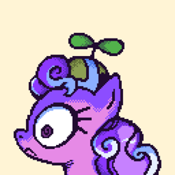 Size: 1024x1024 | Tagged: safe, artist:boxwari, derpibooru import, screwball, earth pony, pony, g4, bust, digital art, female, frown, hat, mare, pixel art, propeller hat, simple background, solo, yellow background