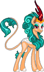 Size: 1008x1640 | Tagged: safe, artist:dasheroni, artist:dragonchaser123, derpibooru import, rain shine, kirin, g4, cloven hooves, concave belly, digital art, female, leonine tail, manepxls, mare, pixel art, pxls.space, simple background, slender, solo, tail, thin, transparent background