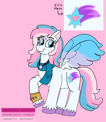 Size: 810x935 | Tagged: safe, artist:daniarts19, derpibooru import, star catcher, pegasus, pony, g3, alternate universe, bracelet, clothes, colored wings, daniverse, female, jewelry, light pink background, mare, necklace, redesign, scarf, simple background, smiling, solo, spread wings, standing on three hooves, three toned mane, two toned wings, unshorn fetlocks, wings