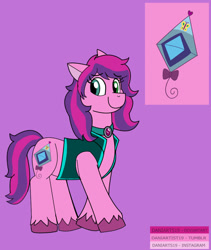 Size: 828x983 | Tagged: safe, artist:daniarts19, derpibooru import, skywishes, earth pony, pony, g3, alternate universe, clothes, cute, daniverse, female, jacket, kite, looking to side, looking to the left, mare, purple background, redesign, simple background, smiling, solo, two toned mane, unshorn fetlocks