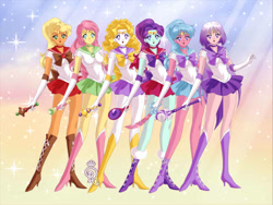 Size: 800x600 | Tagged: safe, artist:pokemongril762, derpibooru import, applejack, fluttershy, pinkie pie, rainbow dash, rarity, twilight sparkle, human, equestria girls, g4, clothes, cosplay, costume, mane six, sailor moon (series), sailor senshi maker, solo