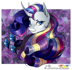 Size: 1028x1000 | Tagged: safe, artist:legendaryshadee, derpibooru import, rarity, pony, bust, portrait, rainbow power, solo