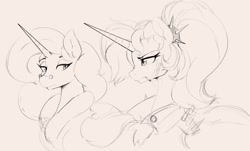 Size: 1326x802 | Tagged: safe, artist:thelunarmoon, derpibooru import, oc, oc:dyx, oc:nyx, alicorn, pony, bathrobe, beige background, chest fluff, cigarette, clothes, duo, duo female, female, glasses, mare, monochrome, older, older dyx, older nyx, robe, round glasses, siblings, simple background, sisters, sketch, smoking, spectacles