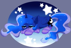 Size: 3648x2480 | Tagged: safe, artist:cattstaycool, derpibooru import, princess luna, alicorn, pony, g4, clothes, cute, cutie mark, female, high res, mare, sleepyhead, socks, solo, stars, striped socks