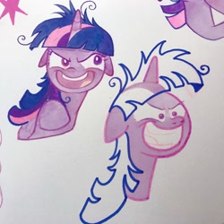 Size: 2160x2160 | Tagged: safe, artist:miss-aciturn, derpibooru import, twilight sparkle, twilight sparkle (alicorn), alicorn, pony, a trivial pursuit, g4, horn, marker drawing, solo, traditional art, twilight snapple, twilight sparkle is best facemaker, wip