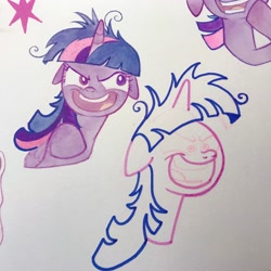 Size: 2160x2160 | Tagged: safe, artist:miss-aciturn, derpibooru import, twilight sparkle, twilight sparkle (alicorn), alicorn, pony, a trivial pursuit, g4, female, horn, mare, marker drawing, solo, traditional art, twilight sparkle is best facemaker, wip