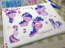 Size: 2880x2160 | Tagged: safe, artist:miss-aciturn, derpibooru import, twilight sparkle, twilight sparkle (alicorn), alicorn, pony, unicorn, a trivial pursuit, g4, lesson zero, female, horn, mare, marker drawing, photo, sketch page, solo, traditional art, twilight snapple, twilight sparkle is best facemaker