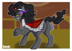 Size: 3541x2508 | Tagged: safe, artist:haodz, derpibooru import, king sombra, pony, unicorn, butt, cape, clothes, horn, male, plot, raised hoof, raised leg, solo, sombra eyes, stallion, underhoof