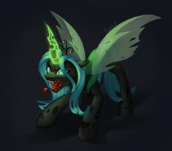 Size: 2525x2212 | Tagged: safe, artist:rerrtiz, derpibooru import, queen chrysalis, changeling, changeling queen, g4, female, glowing, glowing horn, horn, open mouth, solo, tongue, tongue out