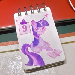 Size: 2160x2160 | Tagged: safe, artist:miss-aciturn, derpibooru import, twilight sparkle, pony, unicorn, g4, female, horn, mare, notepad, photo, solo, traditional art