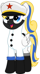 Size: 3000x5491 | Tagged: safe, artist:keronianniroro, derpibooru import, oc, oc only, oc:amumu, pegasus, pony, boots, clothes, female, hat, mare, open mouth, peaked cap, ponytail, shoes, solo, uniform, vector