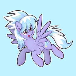 Size: 1087x1087 | Tagged: safe, artist:czscribbles, derpibooru import, cloudchaser, pegasus, pony, g4, blue background, bow, cute, cutechaser, female, mare, open mouth, simple background, smiling, solo, spread wings, wings