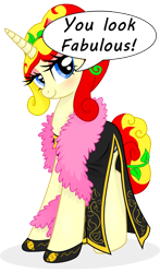 Size: 450x766 | Tagged: artist needed, safe, derpibooru import, oc, oc only, oc:miss libussa, pony, unicorn, g4, 2024, clothes, cosplay, costume, czequestria, czequestria 202x, eyeshadow, female, female oc, horn, looking at you, makeup, mare, pink eyeshadow, praise, simple background, solo, talking to viewer, transparent background, unicorn oc