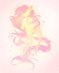 Size: 1682x2052 | Tagged: safe, artist:xinjinjumin677370472411, derpibooru import, fluttershy, pegasus, pony, g4, chiikawa, chiikawa (character), crossover, eyes closed, female, gradient background, hug, mare, slender, smiling, thin