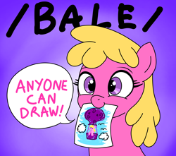 Size: 3150x2787 | Tagged: safe, artist:vomitvomiting, derpibooru import, cherry berry, earth pony, pony, /bale/, abstract background, drawing, female, high res, hot air balloon, mare, motivational, mouth hold, solo, twinkling balloon