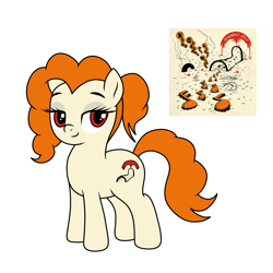 Size: 2000x2000 | Tagged: safe, artist:vomitvomiting, derpibooru import, oc, oc only, earth pony, pony, g4, album cover, earth pony oc, female, female oc, mare, mare oc, orange mane, ponified, ponified album cover, pony oc, red eyes, simple background, solo, species swap, white background