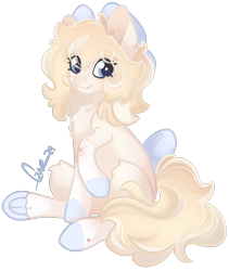 Size: 1919x2279 | Tagged: safe, artist:trashpanda czar, derpibooru import, oc, oc only, oc:sunny sandwich, earth pony, pony, bow, chest fluff, ear fluff, ears, earth pony oc, eyebrows, eyebrows visible through hair, eyelashes, female, frog (hoof), hair bow, mare, medibang paint, poofy mane, signature, simple background, sitting, smiling, solo, tail, tail bow, transparent background, underhoof