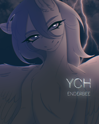 Size: 2400x3000 | Tagged: safe, artist:enderbee, derpibooru import, oc, oc only, alicorn, earth pony, pegasus, semi-anthro, unicorn, auction, auction open, bid, bidding, commission, female, horn, lightning, looking at you, male, mare, solo, stallion, your character here