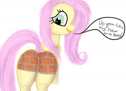 Size: 1993x1440 | Tagged: safe, anonymous artist, derpibooru import, fluttershy, pegasus, pony, g4, brick booty, butt, female, forced meme, looking at you, mare, meme, plot, solo