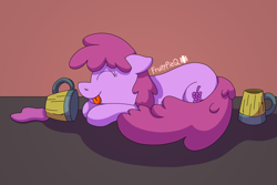 Size: 1800x1200 | Tagged: safe, artist:fruiitypieq, derpibooru import, berry punch, berryshine, earth pony, pony, g4, cider mug, female, mare, mug, solo, tongue, tongue out