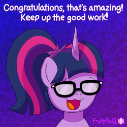 Size: 1000x1000 | Tagged: safe, artist:fruiitypieq, derpibooru import, sci-twi, twilight sparkle, pony, unicorn, g4, cute, eyes closed, female, glasses, mare, open mouth, open smile, positive ponies, smiling, twiabetes, unicorn sci-twi