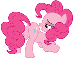 Size: 5000x4028 | Tagged: safe, artist:kooner-cz, derpibooru import, pinkie pie, earth pony, pony, g4, 2012, ass up, balloonbutt, butt, female, lidded eyes, mare, open mouth, open smile, plot, requested art, simple background, smiling, solo, tail, transparent background, vector