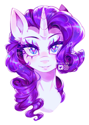 Size: 1244x1747 | Tagged: safe, artist:l4zy_4le, derpibooru import, rarity, pony, unicorn, g4, bust, eyeshadow, female, horn, looking at you, makeup, mare, simple background, smiling, smiling at you, solo, watermark, white background