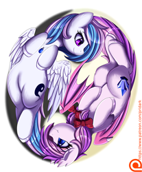 Size: 2371x2857 | Tagged: safe, artist:pridark, derpibooru import, oc, oc only, oc:malina, oc:starburn, bat pony, pegasus, pony, bat pony oc, duo, female, mother and child, mother and daughter, parent and child, patreon, patreon logo, pegasus oc