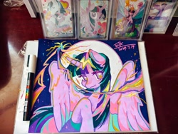 Size: 4096x3072 | Tagged: safe, artist:xinjinjumin461028308191, derpibooru import, twilight sparkle, twilight sparkle (alicorn), alicorn, pony, g4, marker drawing, moon, photo, smiling, solo, traditional art