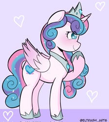 Size: 1837x2048 | Tagged: safe, artist:eltrash_art6, derpibooru import, princess flurry heart, alicorn, pony, blushing, crown, cute, female, flurrybetes, heart, hoof shoes, jewelry, mare, older, older flurry heart, raised hoof, raised leg, regalia, smiling, solo