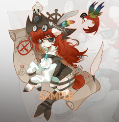 Size: 1988x2044 | Tagged: safe, artist:xinjinjumin461028308191, derpibooru import, oc, oc only, bird, earth pony, parrot, pony, earth pony oc, female, hat, map, mare, pirate, pirate hat, sample, solo