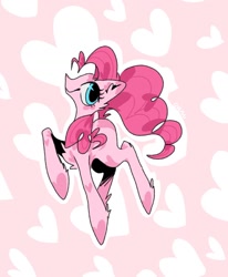 Size: 980x1190 | Tagged: safe, artist:jie0086087, derpibooru import, pinkie pie, earth pony, pony, cute, diapinkes, female, heart, heart background, mare, outline, pink background, raised hoof, raised leg, simple background, smiling, two toned background, white outline