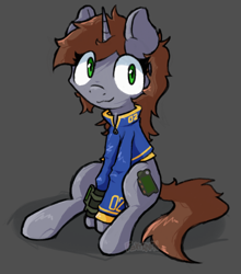 Size: 2810x3200 | Tagged: safe, artist:foxtrnal, derpibooru import, oc, oc only, oc:littlepip, pony, unicorn, fallout equestria, clothes, cute, female, green eyes, happy, horn, jumpsuit, ocbetes, pipabetes, pipbuck