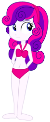 Size: 1472x3534 | Tagged: safe, artist:rosasmitt, derpibooru import, sweetie belle, human, equestria girls, g4, alternate eye color, alternate hair color, arm behind back, barefoot, bikini, clothes, cute, diasweetes, feet, simple background, smiling, solo, swimsuit, white background