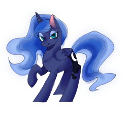 Size: 1080x1080 | Tagged: safe, artist:xinjinjumin4233870, derpibooru import, princess luna, alicorn, pony, female, looking at you, mare, raised hoof, raised leg, simple background, solo, white background