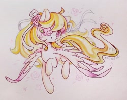 Size: 2448x1917 | Tagged: safe, artist:orchidlanlan738, derpibooru import, oc, oc only, pegasus, pony, blonde, blonde mane, cute, female, mare, ocbetes, smiling, solo, traditional art, white coat