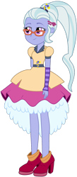 Size: 704x1618 | Tagged: safe, artist:ajosterio, derpibooru import, sugarcoat, human, equestria girls, g4, alternate hairstyle, boots, clothes, dress, female, glasses, shoes, smiling, solo, vector