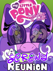 Size: 1200x1600 | Tagged: safe, artist:c0smicriff, derpibooru import, discord, fluttershy, screwball, draconequus, pony, comic:a screwy reunion, g4, comic cover, cover, cover art, female, mare, older, older fluttershy