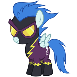 Size: 900x900 | Tagged: safe, artist:nerve-gas, derpibooru import, nightshade, pegasus, pony, g4, female, filly, foal, goggles, shadowbolts uniform, simple background, smiling, spread wings, transparent background, vector, wings