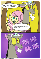 Size: 1640x2360 | Tagged: safe, artist:c0smicriff, derpibooru import, discord, fluttershy, draconequus, pegasus, pony, comic:a screwy reunion, g4, comic, female, haha, male, mare