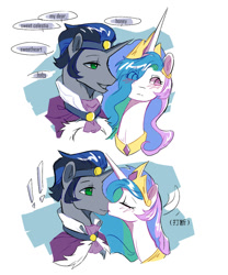 Size: 1000x1200 | Tagged: safe, artist:wuxuningmie, derpibooru import, king sombra, princess celestia, alicorn, pony, unicorn, eyes closed, female, good king sombra, horn, kissing, male, ship:celestibra, shipping, simple background, stallion, straight, white background