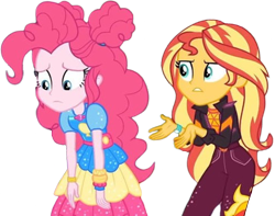 Size: 3195x2520 | Tagged: safe, derpibooru import, edit, edited screencap, editor:homersimpson1983, screencap, pinkie pie, sunset shimmer, human, g4, background removed, duo, duo female, female, human female, not a vector