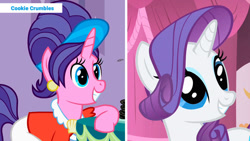 Size: 1192x670 | Tagged: safe, derpibooru import, edit, edited screencap, screencap, cookie crumbles, rarity, pony, unicorn, g4, duo, duo female, episode needed, female, horn, like mother like daughter, like parent like child, mother and child, mother and daughter, parent and child