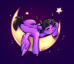 Size: 1280x1098 | Tagged: safe, artist:princessraevinflash, derpibooru import, oc, oc only, alicorn, pony, alicorn oc, crescent moon, horn, moon, night, sleeping, solo, stars, tangible heavenly object, wings