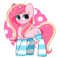 Size: 1280x1252 | Tagged: safe, artist:kittyrosie, derpibooru import, oc, oc only, oc:rosa flame, pony, unicorn, clothes, female, horn, mare, simple background, socks, solo, striped socks, transparent background, unicorn oc