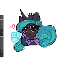 Size: 1128x1080 | Tagged: safe, artist:miyin46552, derpibooru import, queen chrysalis, reversalis, changeling, changeling queen, g4, art program in frame, glasses, mirror universe, procreate app, simple background, solo, white background