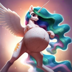 Size: 1024x1024 | Tagged: safe, ai content, derpibooru import, machine learning generated, princess celestia, alicorn, featureless crotch, hyper, hyper belly, hyper pregnancy, impossibly large belly, missing accessory, preglestia, pregnant